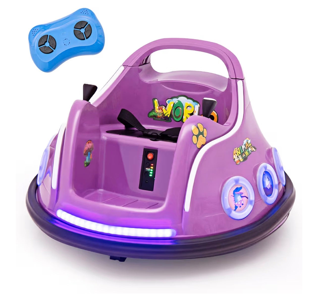 Voiture bumper électrique enfant Animal World violette avec télécommande